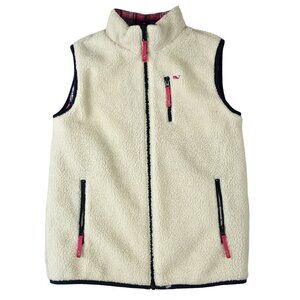 Vineyard Vines Reversible Vest Size M 10 - 12 Pink Plaid Sherpa